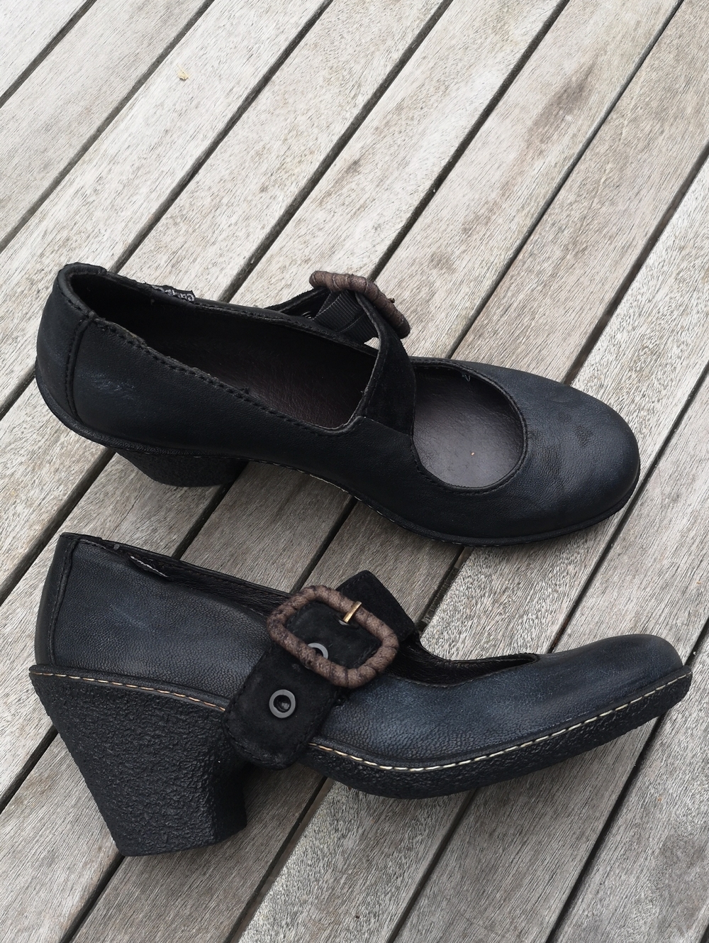 Camper black leather heeled Mary Janes